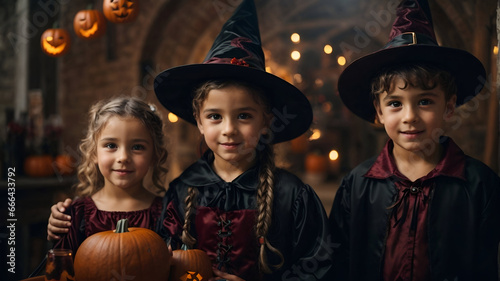 Little kids wearing Halloween suits portrait