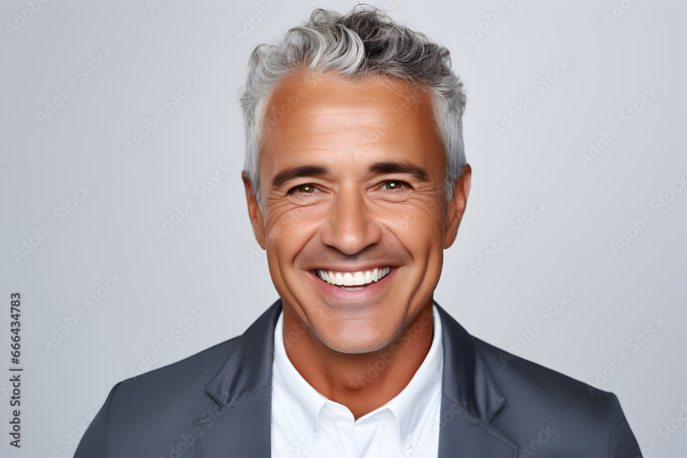 Handsome mature man standing on grey background, isolated. Handsome mature man standing on grey background, isolated.