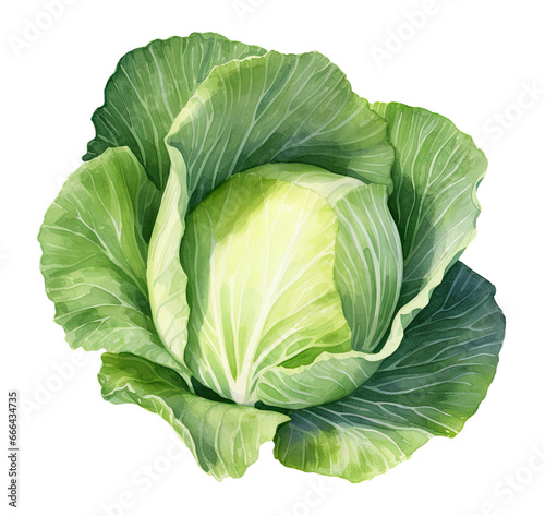 Watercolor illustration of a cabbage isolated on transparent background