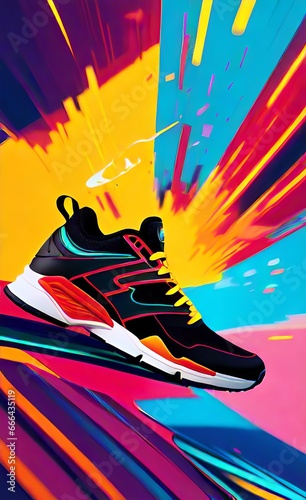 sports shoe in front of colored abstract background