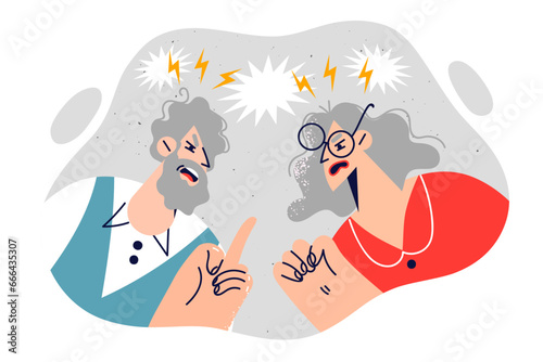 Quarrel elderly people with shouts discussing news or arguing about which political party is better