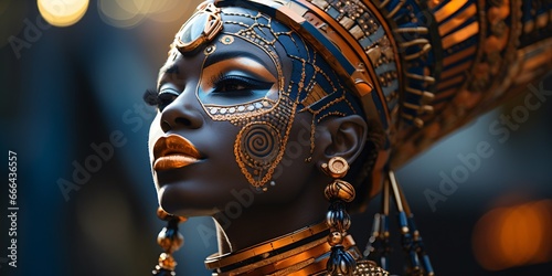 black woman with traditional african headdress photo