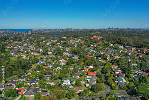 Panoramic drone aerial photo of a residential area in the Northern Beaches