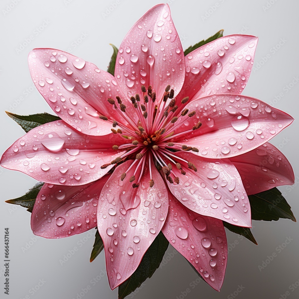 Top View Pink Flower With Drops ,Hd, On White Background Top View Pink Flower With Drops ,Hd, On White Background