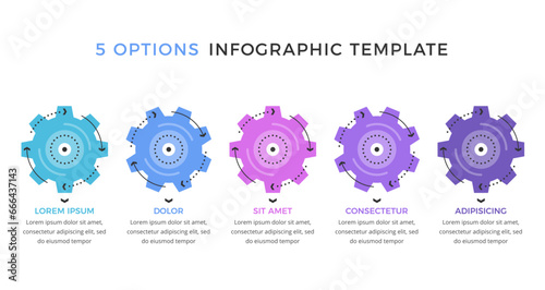 Infographic template with five gears, vector eps10 illustration