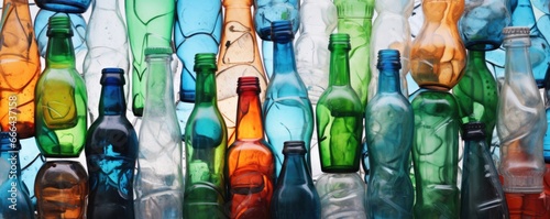 many glass bottles background close up photo