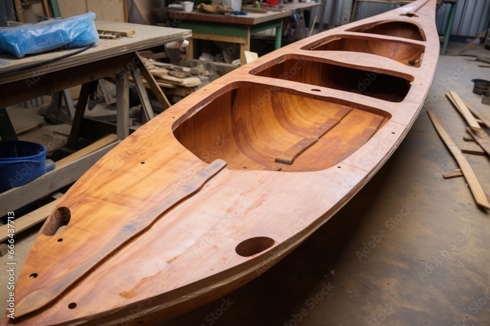 detailed view of the stern side of an unfinished kayak detailed view of the stern side of an unfinished kayak