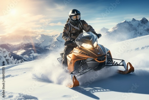 Snowmobile, transport concept. Background with selective focus and copy space photo