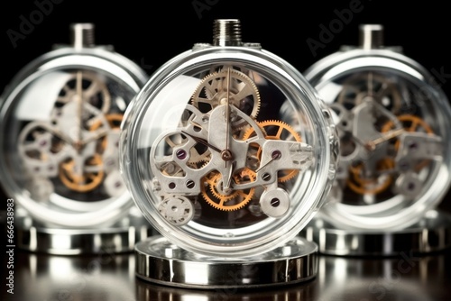 glass containers holding minute chronograph parts