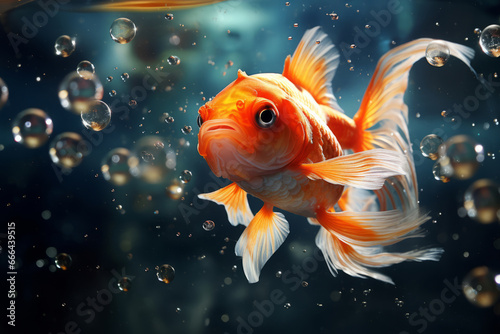 Goldfish swimming in the water with bubbles © standret