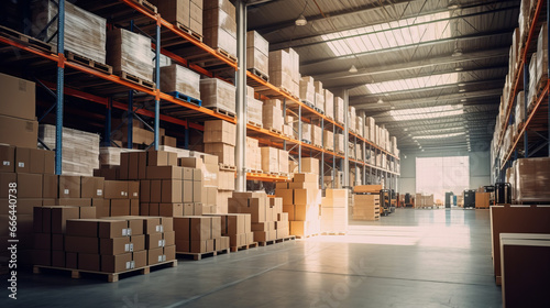 Large warehouse with numerous items in the row of boxes