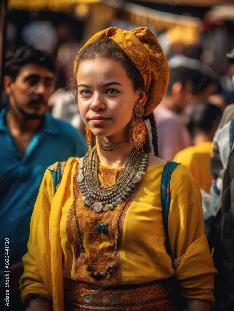 Young woman wearing traditional clothing and jewelry at a market in kathmandu, nepal rahul kumar gupta - nepal street photography.
