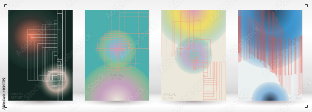 Minimal Minimal Geometric Vector Poster Design with Lines and Gradient Colorful Circles. Collection of Abstract Backgrounds for Covers, Flyers, Templates, Booklets, Cards, Brochures, Branding, etc.