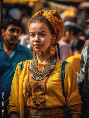 Young woman wearing traditional clothing and jewelry at a market in kathmandu, nepal rahul kumar gupta - nepal street photography. © Tamazina