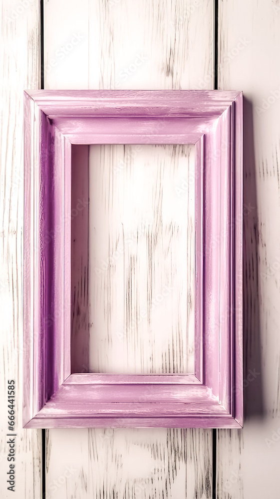 Empty pink frame on white wooden background, top view. Empty pink frame on white wooden background, top view.