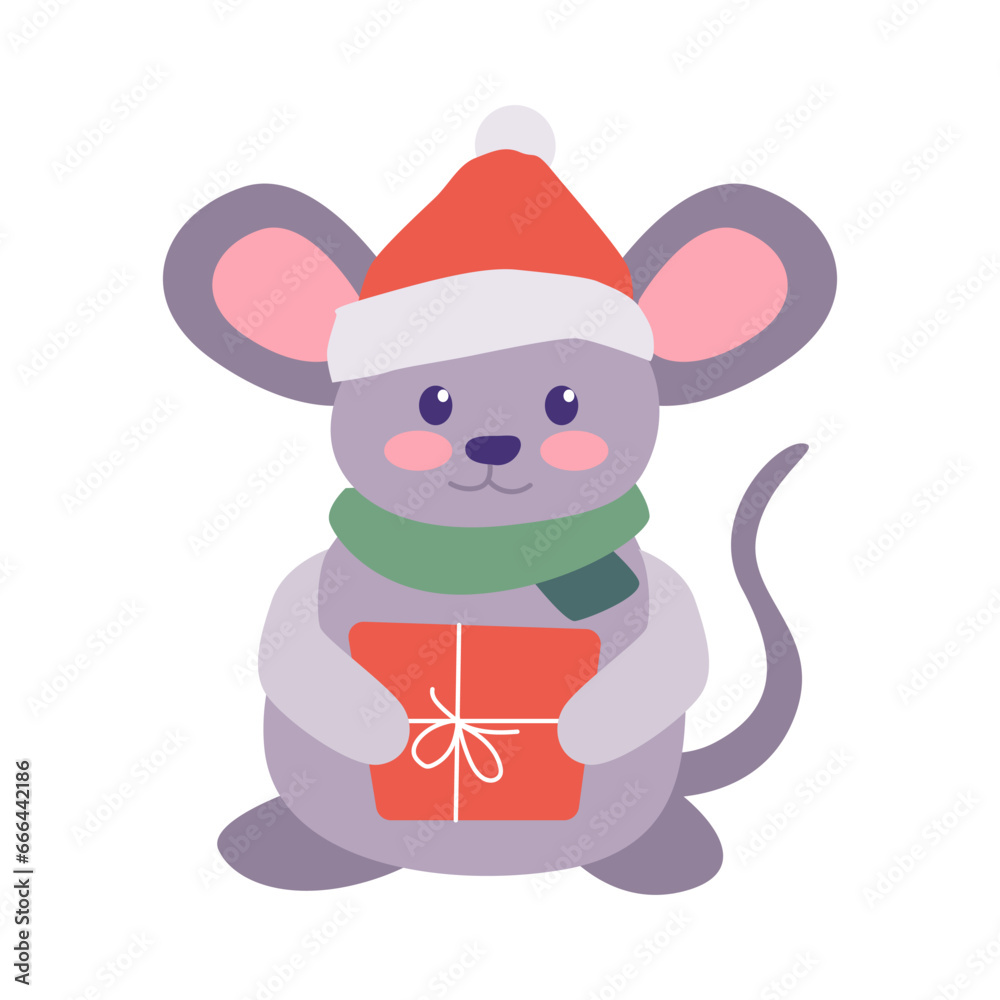 cute mouse wearing scarf and winter had holding christmas gift box present vector animal illustration design cute mouse wearing scarf and winter had holding christmas gift box present vector animal illustration design