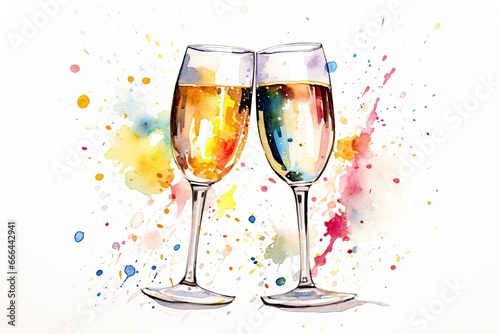 new year champagne glasses watercolor