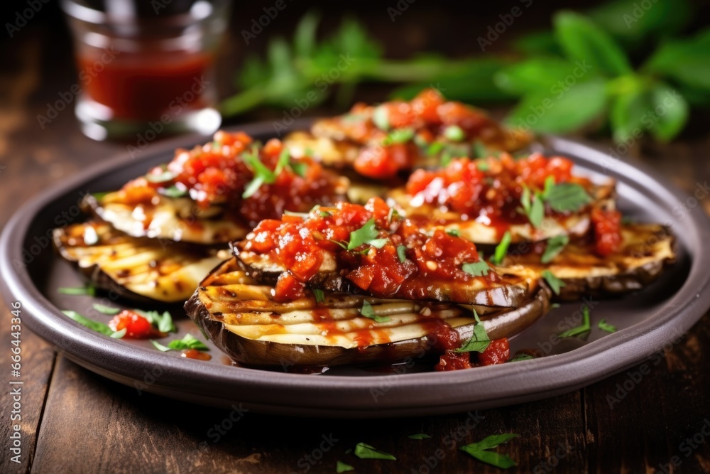 an eggplant dish with a smoky bbq sauce an eggplant dish with a smoky bbq sauce