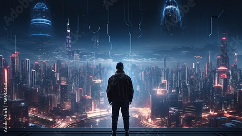 Person View from the Street of A Detailed Cyberpunk City with Many Lights 