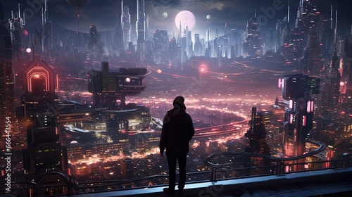 Person View from the Street of A Detailed Cyberpunk City with Many Lights 