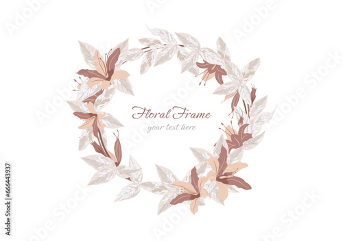 wreath of dried flower with circle crown frame vector