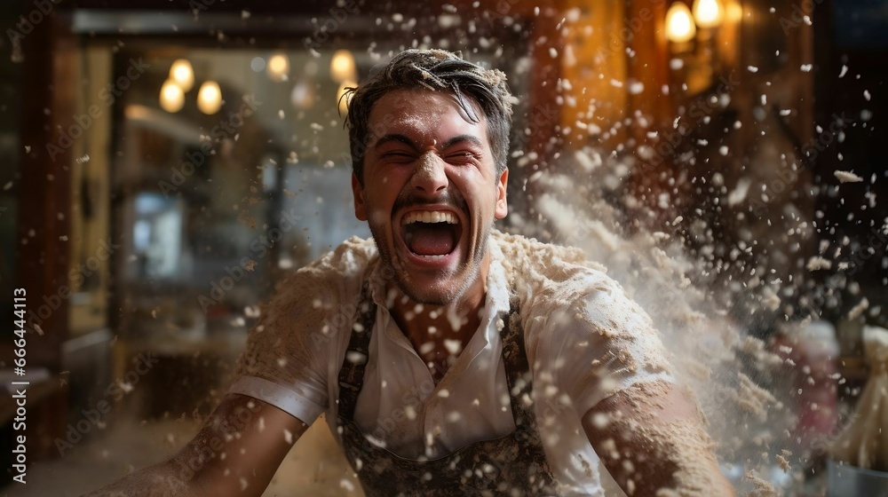 A chaotic kitchen filled with flour and laughter
