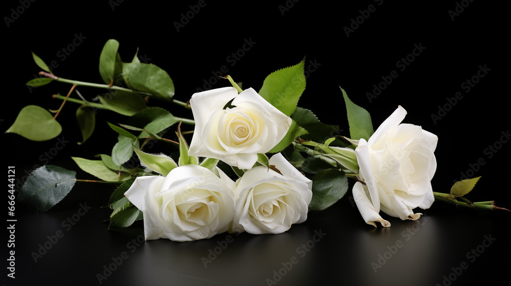 Obraz premium Beautiful white rose on black background.Funeral Concept