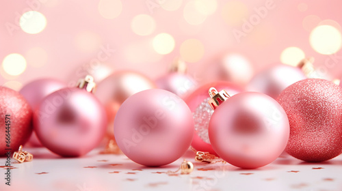 Christmas balls decor pink. Generative AI,