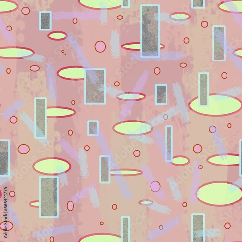 Seamless pattern of RECTANGLES ovals with stroke and texture on a light background for textiles.