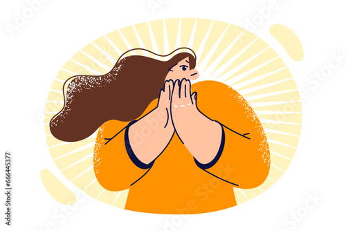 Frightened woman covers mouth with hand, demonstrating fear and apprehension due to previous mistake