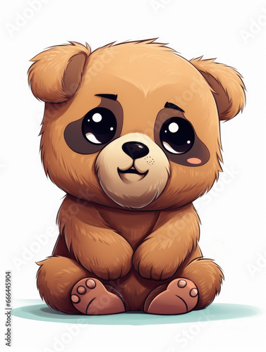 Cute cartoon teddy bear sitting on a white background.