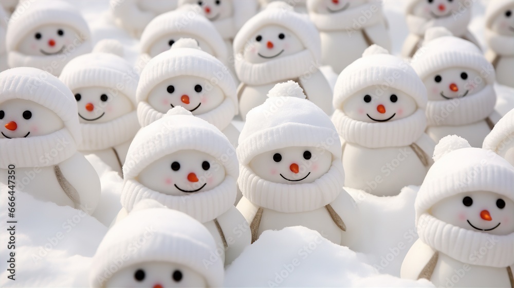 A snowman with a decorated face, wearing a woolen hat and a scarf. A snowman with a decorated face, wearing a woolen hat and a scarf.