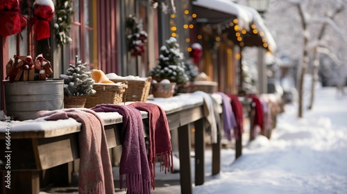 Mittens and scarves strewn about the snowy scene 