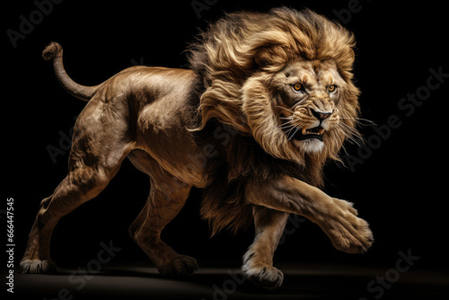 Running lion on black background © Veniamin Kraskov