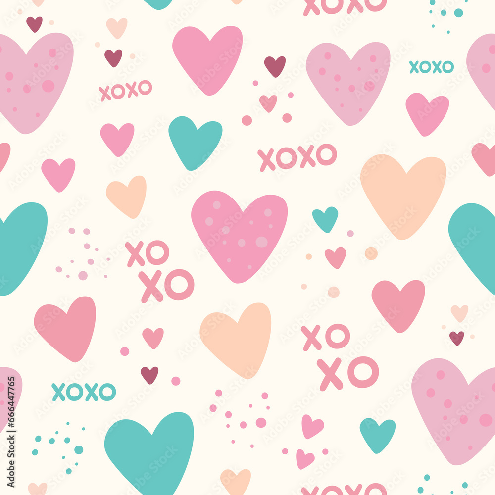 Love and Hearts Seamless Pattern Swatch. Pastel Color Valentine's Day Wallpaper.