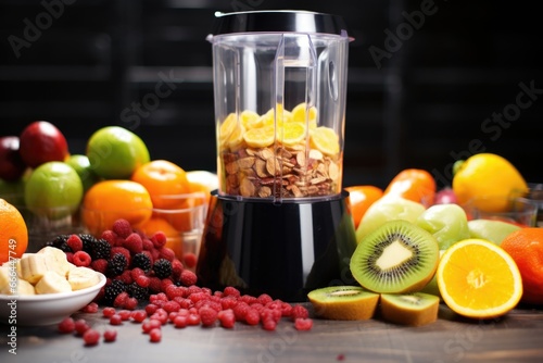 blender full of fruits indicating healthy lifestyle