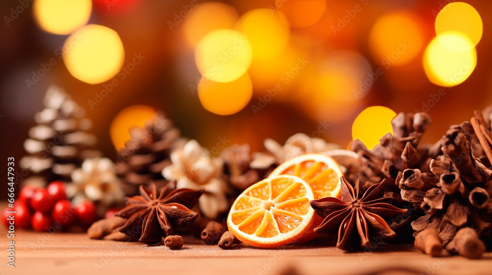 Christmas Spices and oranges. Generative AI,