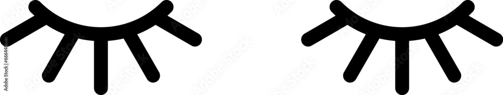 Closed eye with eyelashes cute vector icon for cartoon character illustration. Sleep girl or unicorn long eyelash line simple face part graphic makeup mascara symbol. Closed eye with eyelashes cute vector icon for cartoon character illustration. Sleep girl or unicorn long eyelash line simple face part graphic makeup mascara symbol.