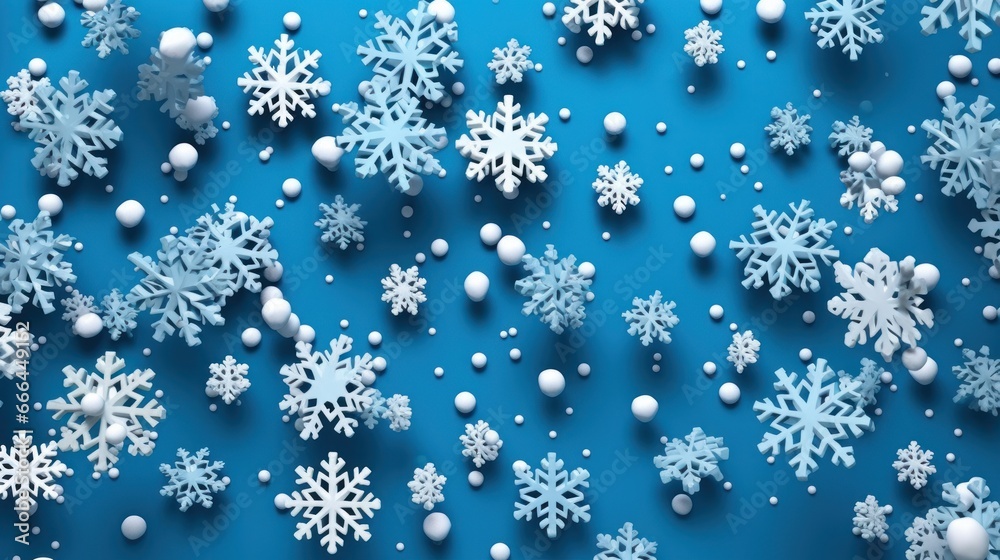 Snowflakes falling against a solid color background. AI generated