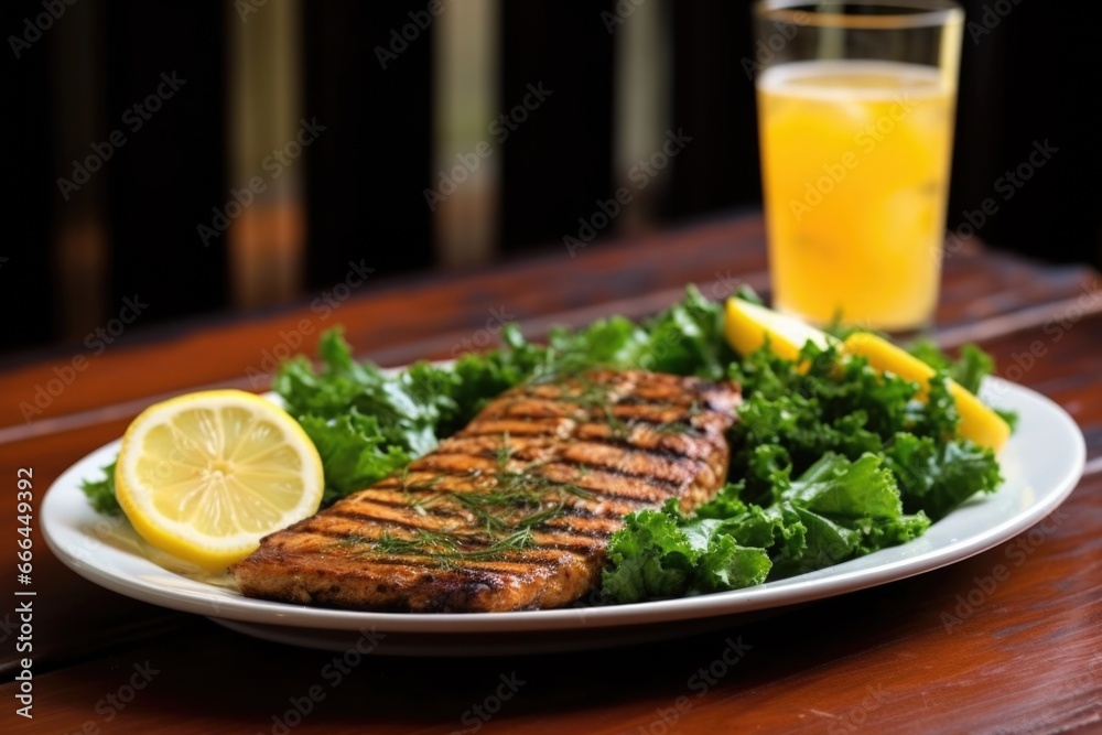 grilled seitan steak with lemon wedges and salad grilled seitan steak with lemon wedges and salad