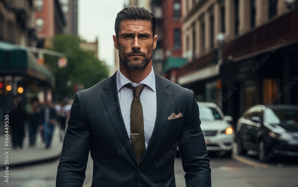 Strong and self confident businessman in the street