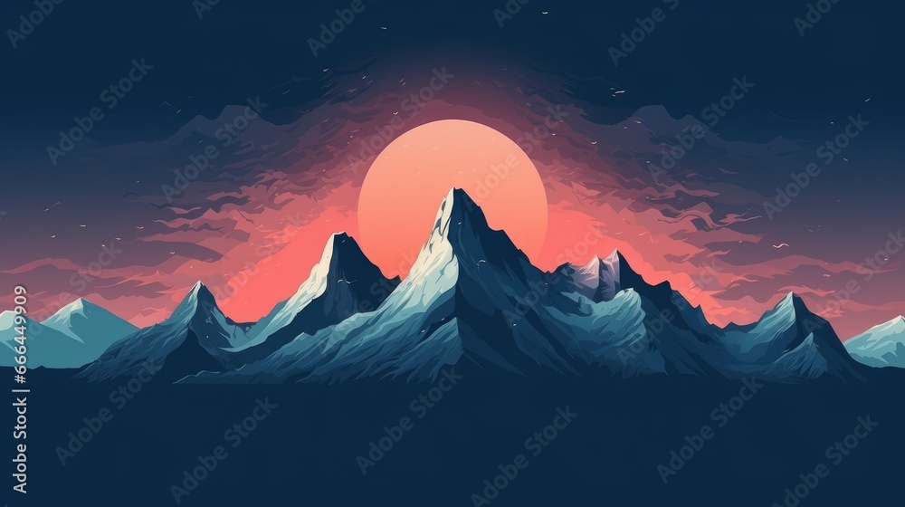 Snowy mountains in a minimalist style. AI generated