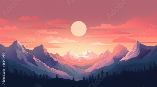Snowy mountains in a minimalist style. AI generated © PandaStockArt