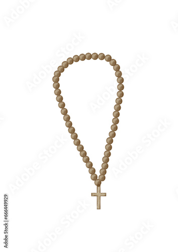 illustration of a cross on beads. Christian attribute without background. hand drawing. for decorating cards, banners, invitations.