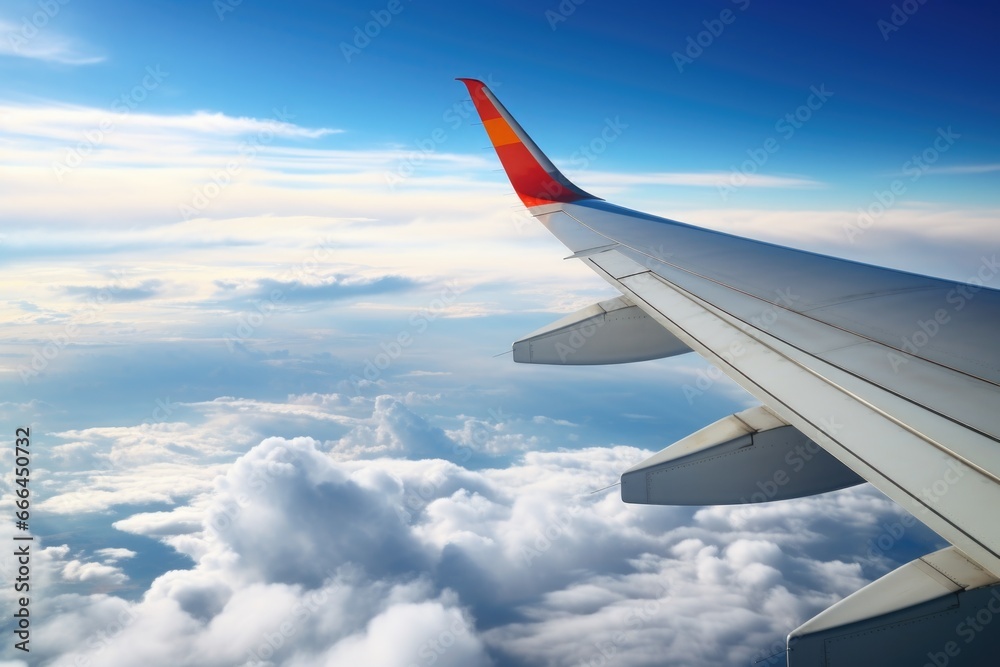 an aircraft wing over a cloudy sky an aircraft wing over a cloudy sky