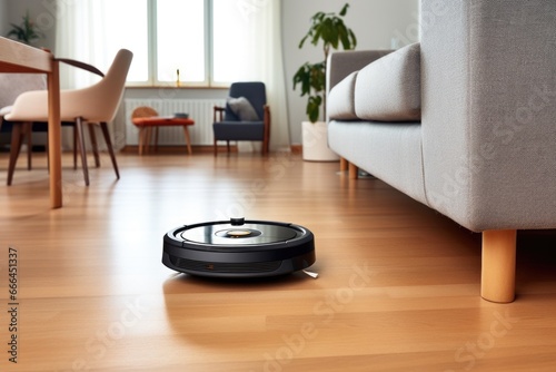 robotic vacuum cleaner navigating across a room © altitudevisual