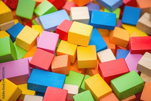 a toddlers colorful wooden blocks scattered