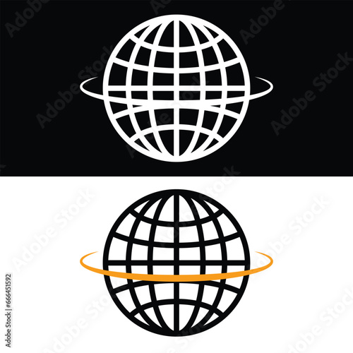 Globe Icon Vector, Black and White Version Design