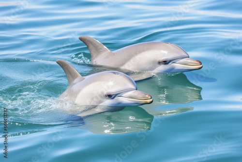 two dolphins swimming side by side