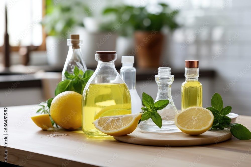 eco-friendly cleaning products on a kitchen table eco-friendly cleaning products on a kitchen table